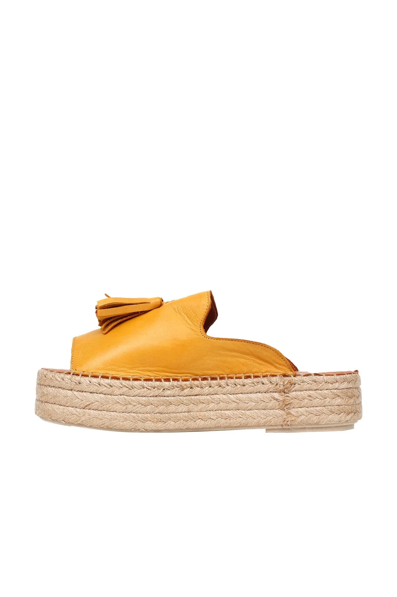 Sarı Deri Kadın Espadril Terlik