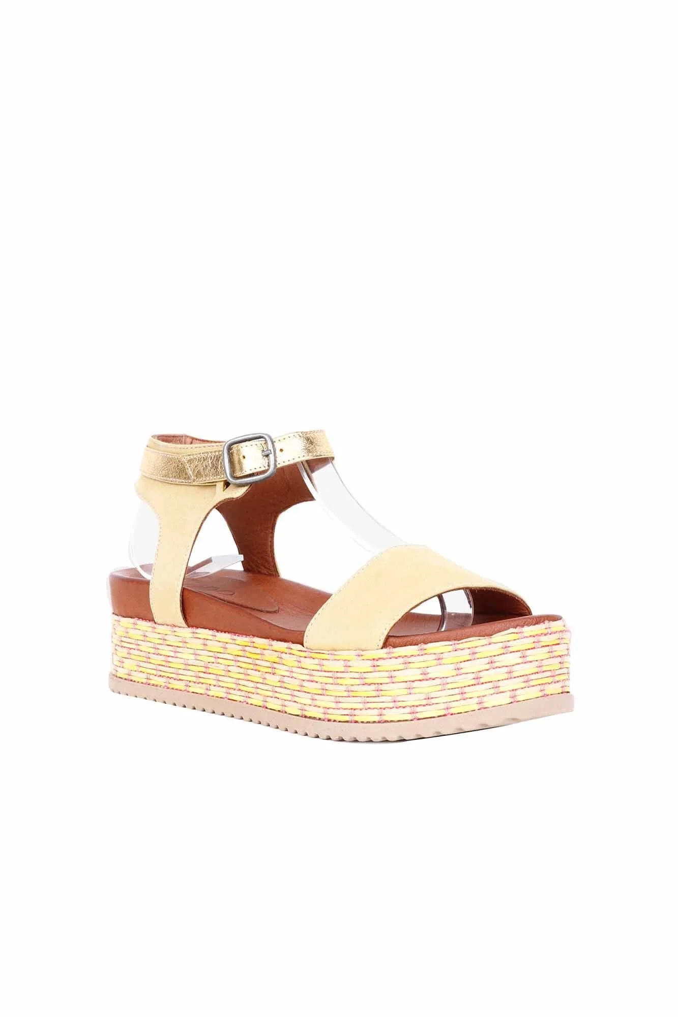 Sarı Simli Deri Kadın Düz Sandalet