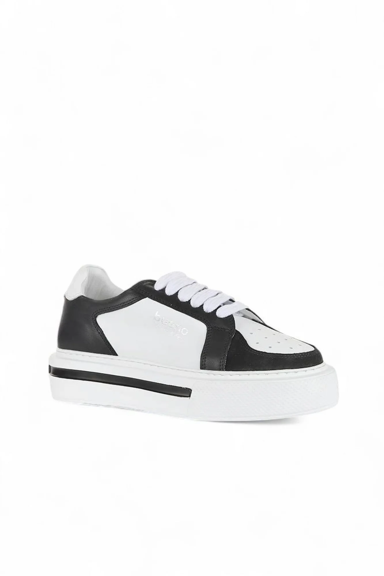 Siyah Beyaz Deri-Süet Kadın Sneakers