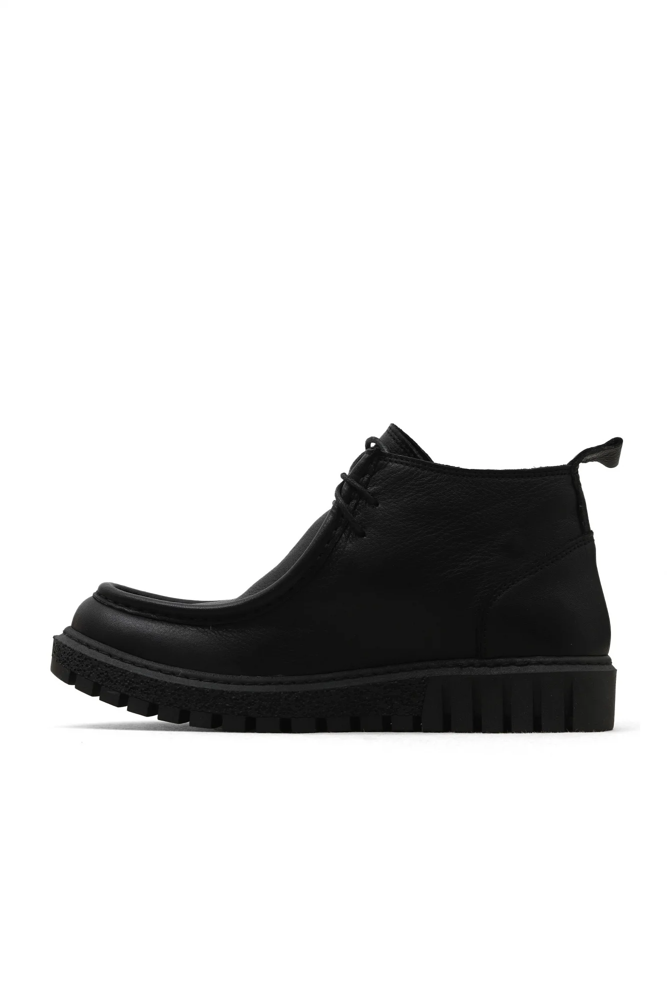 Siyah Deri Kadın Düz Bot