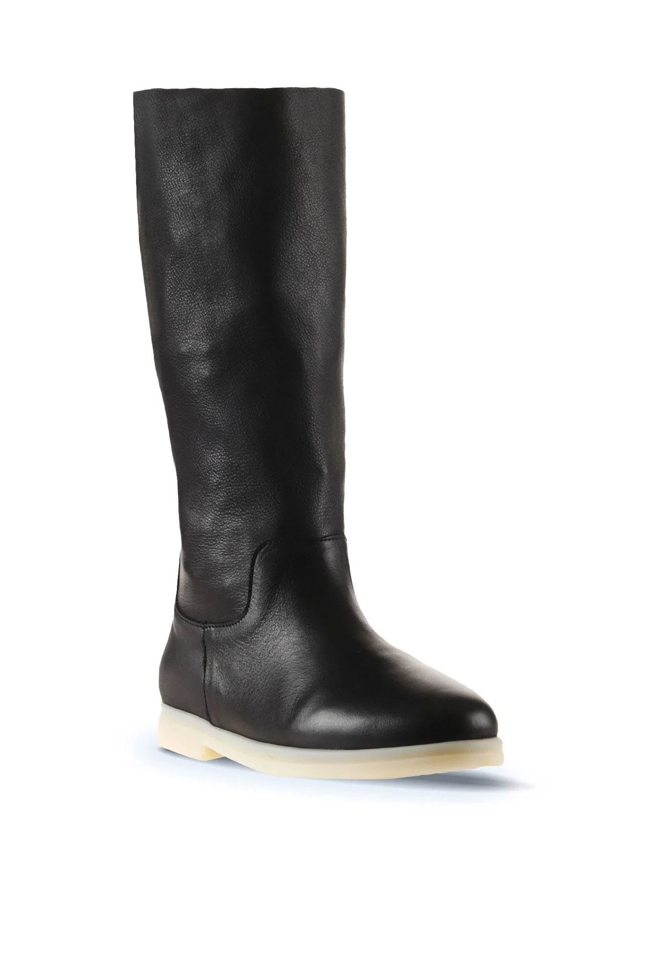 Siyah Deri Kadın Düz Çizme
