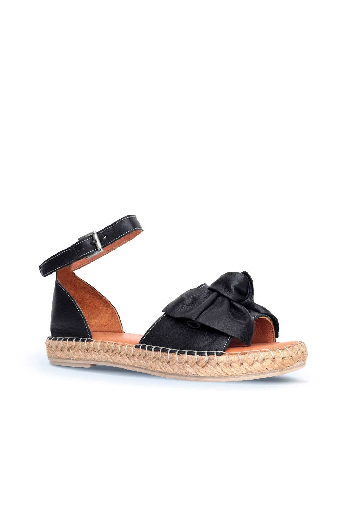 Siyah Deri Kadın Espadril Sandalet