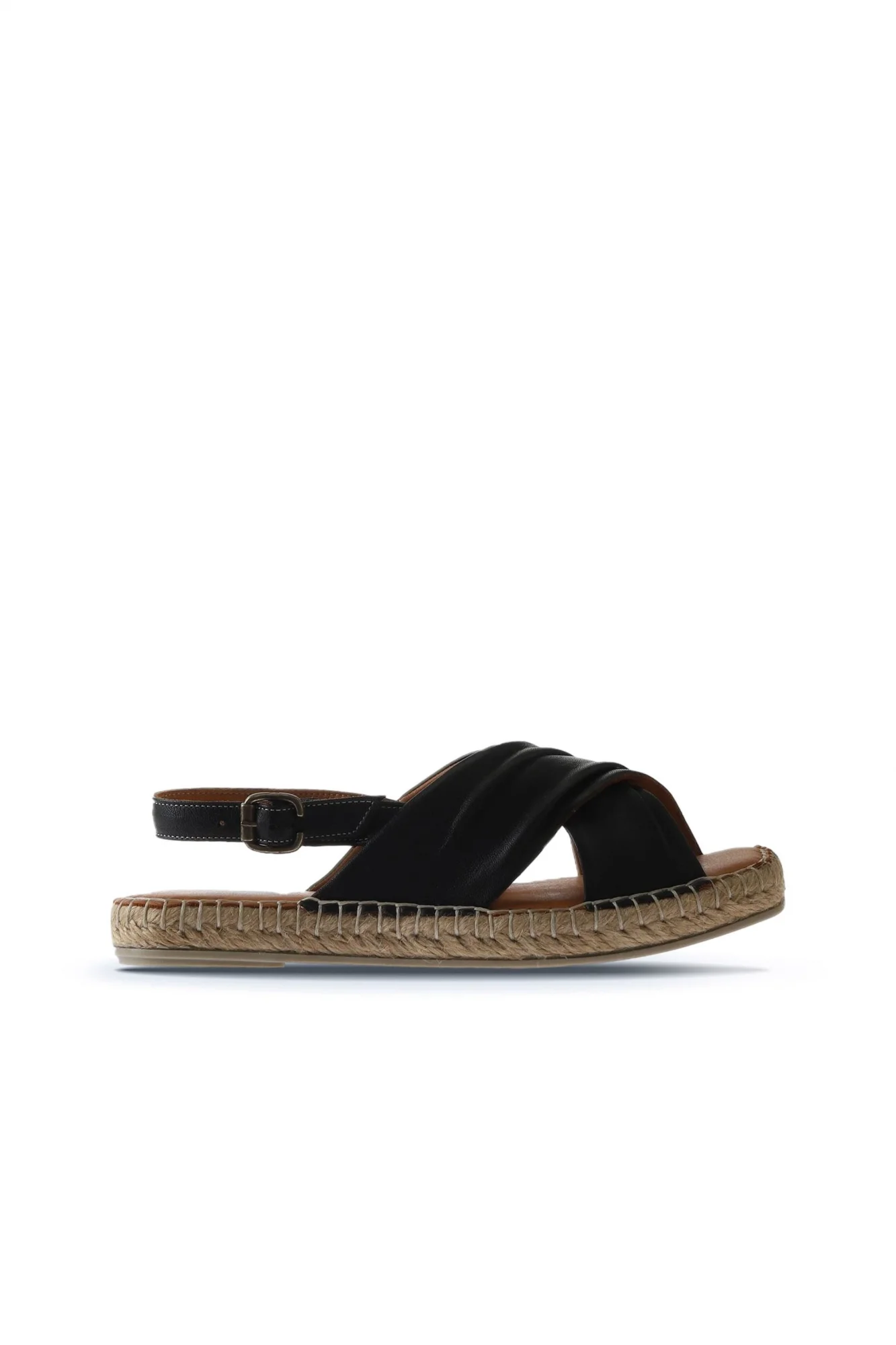 Siyah Deri Kadın Espadril Sandalet