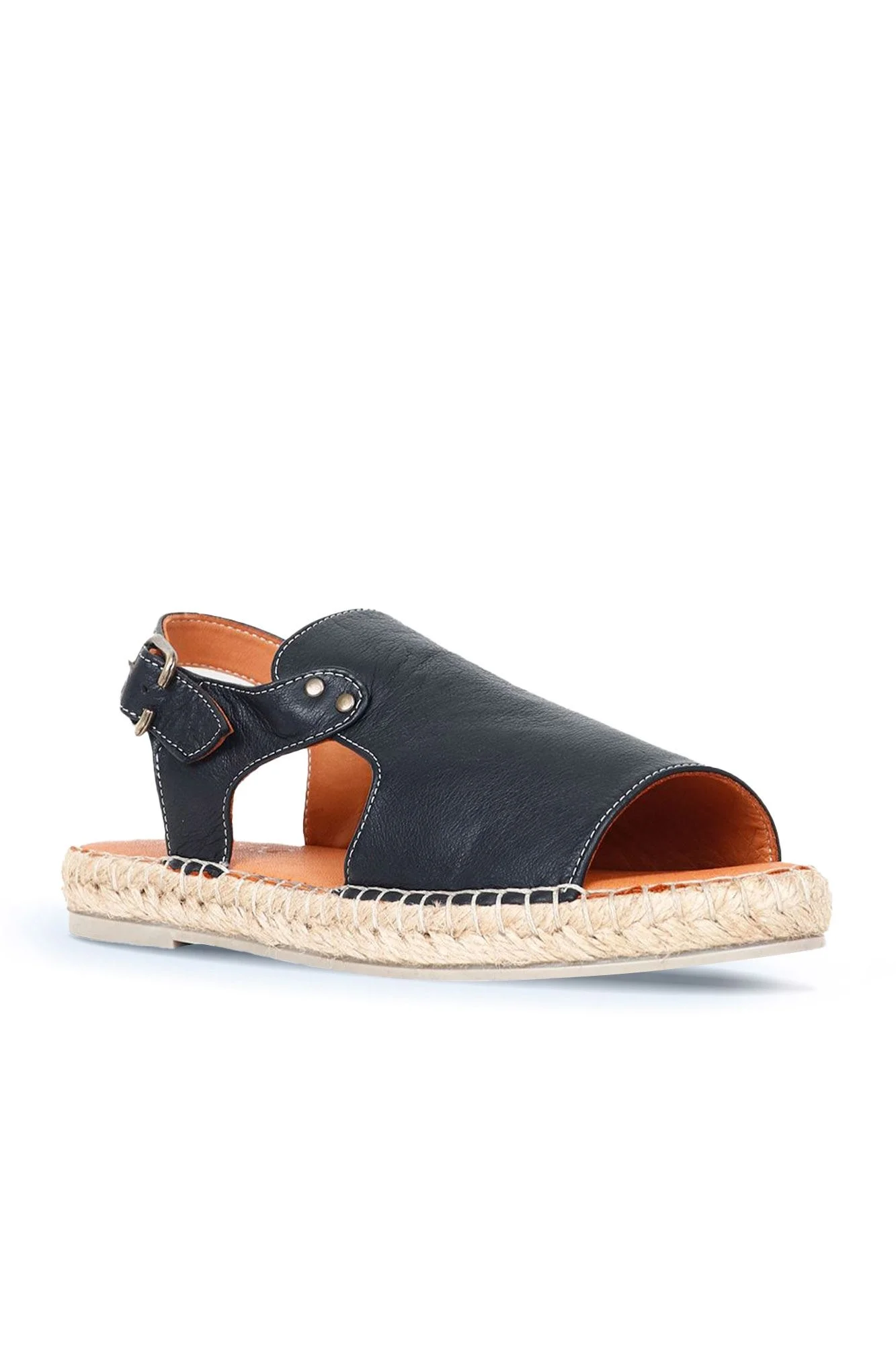 Siyah Deri Kadın Espadril Sandalet