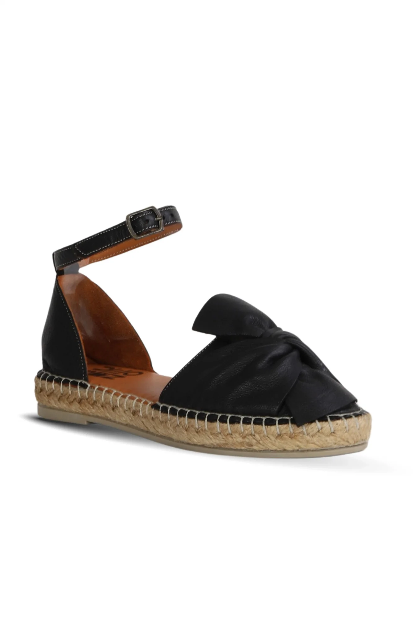 Siyah Deri Kadın Espadril Sandalet