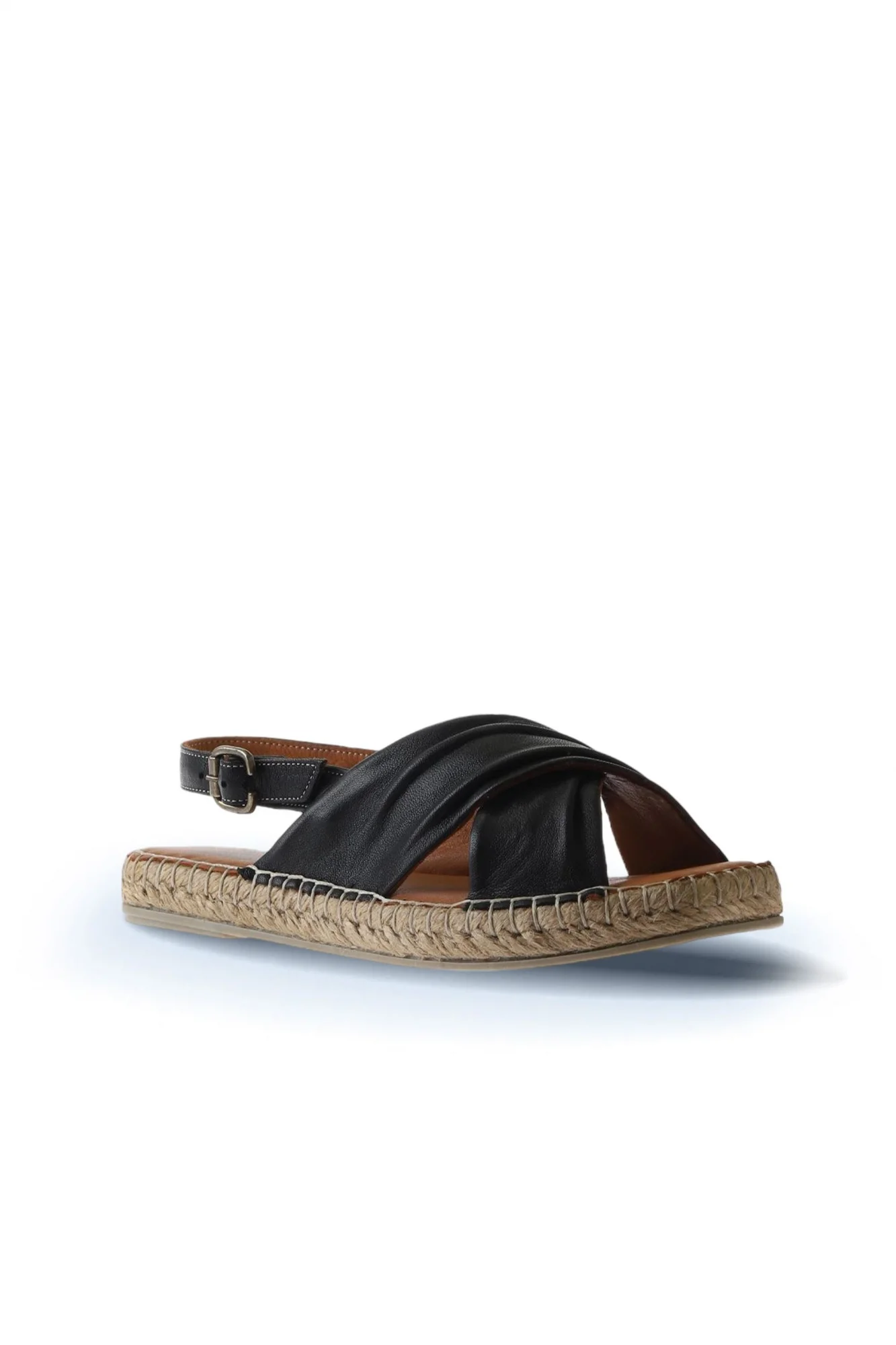 Siyah Deri Kadın Espadril Sandalet