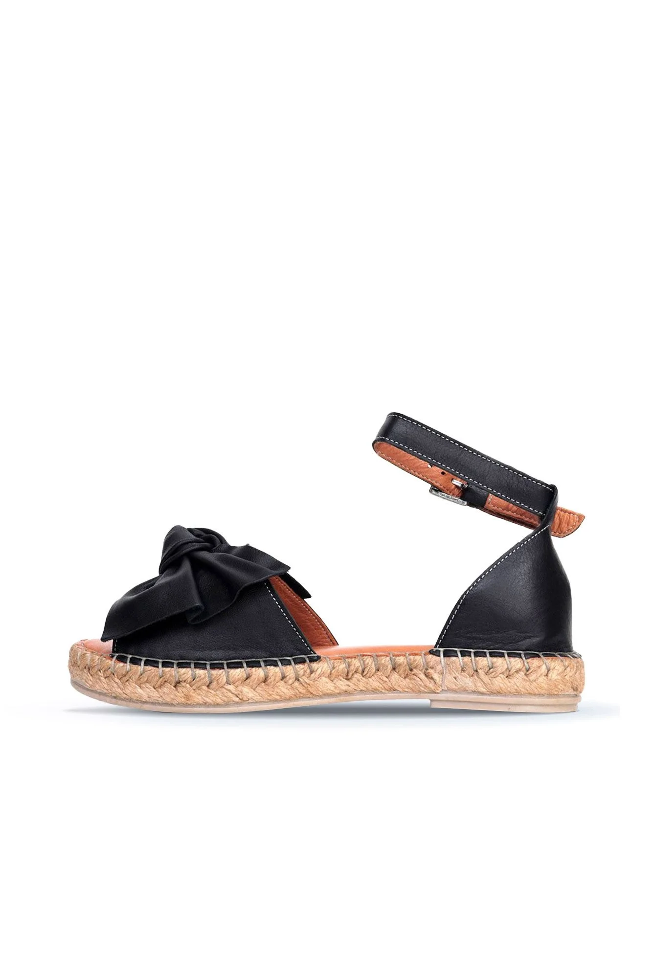Siyah Deri Kadın Espadril Sandalet