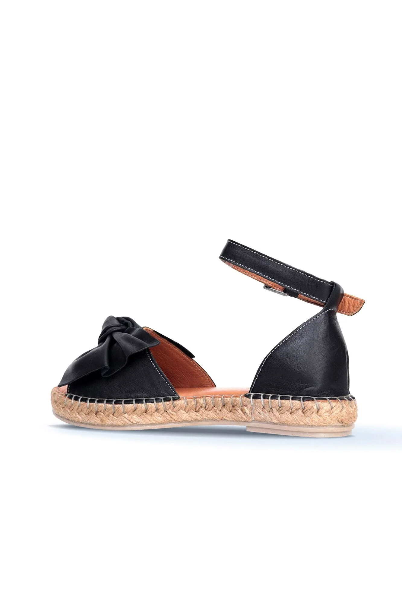 Siyah Deri Kadın Espadril Sandalet