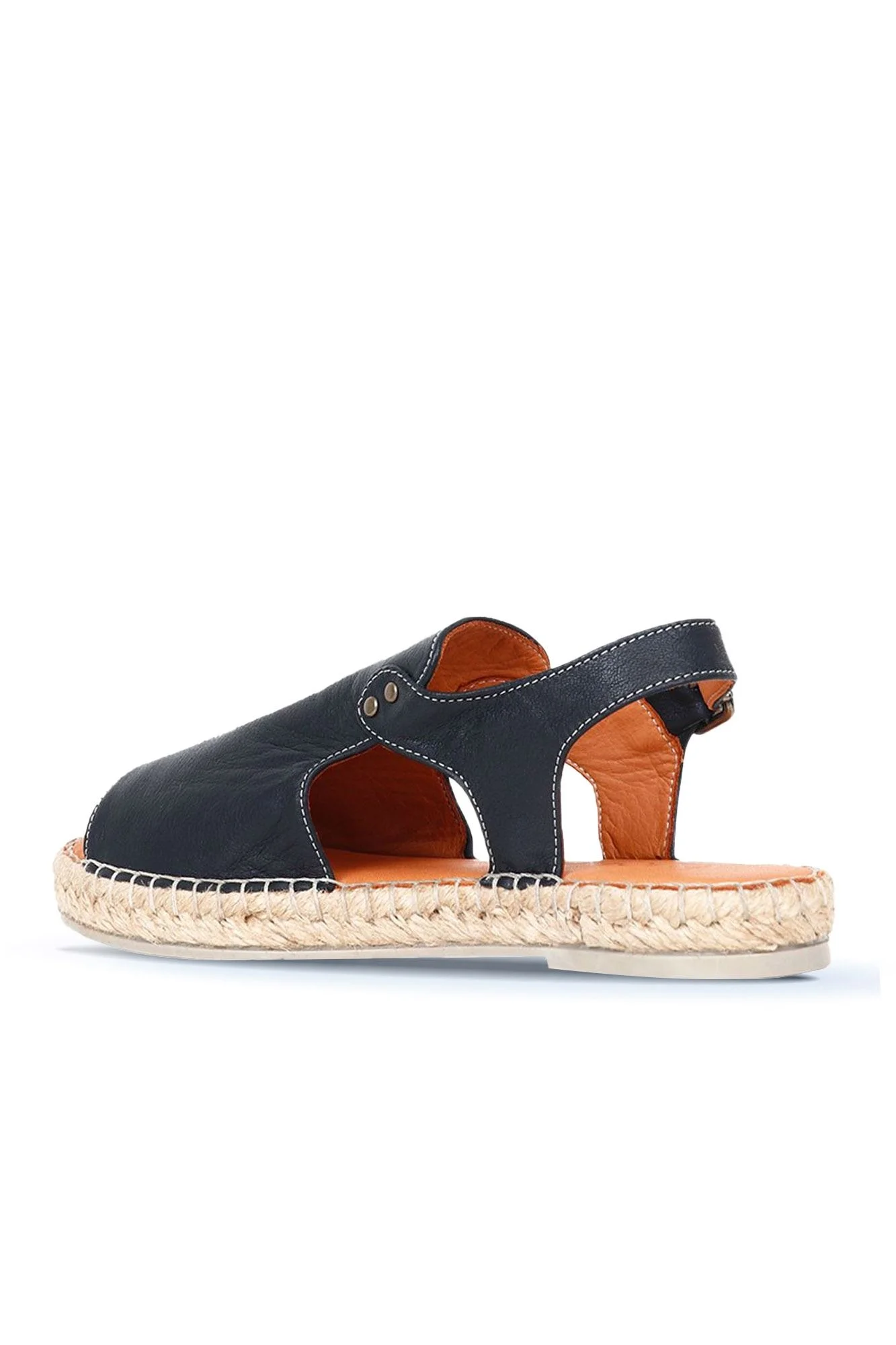 Siyah Deri Kadın Espadril Sandalet