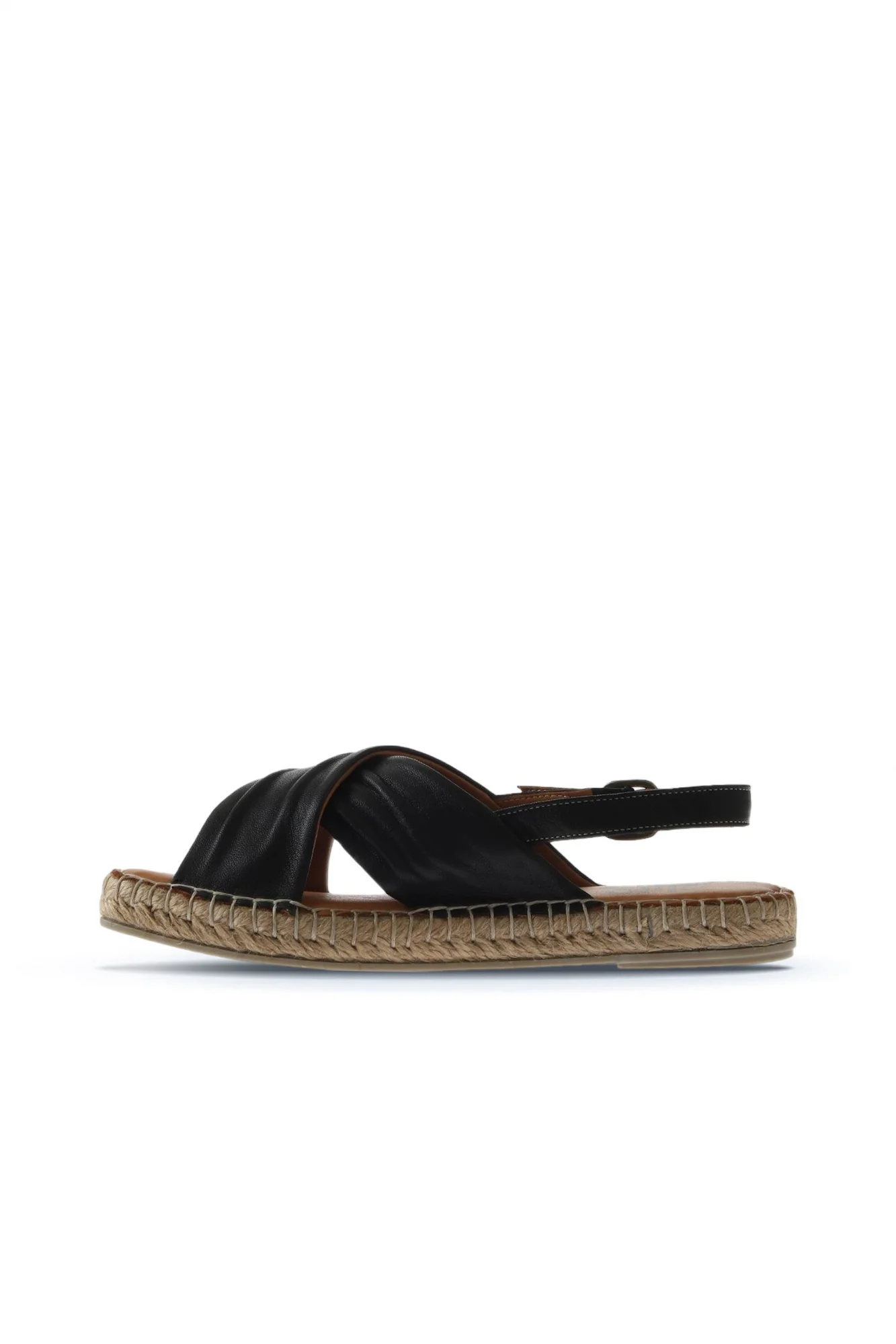 Siyah Deri Kadın Espadril Sandalet