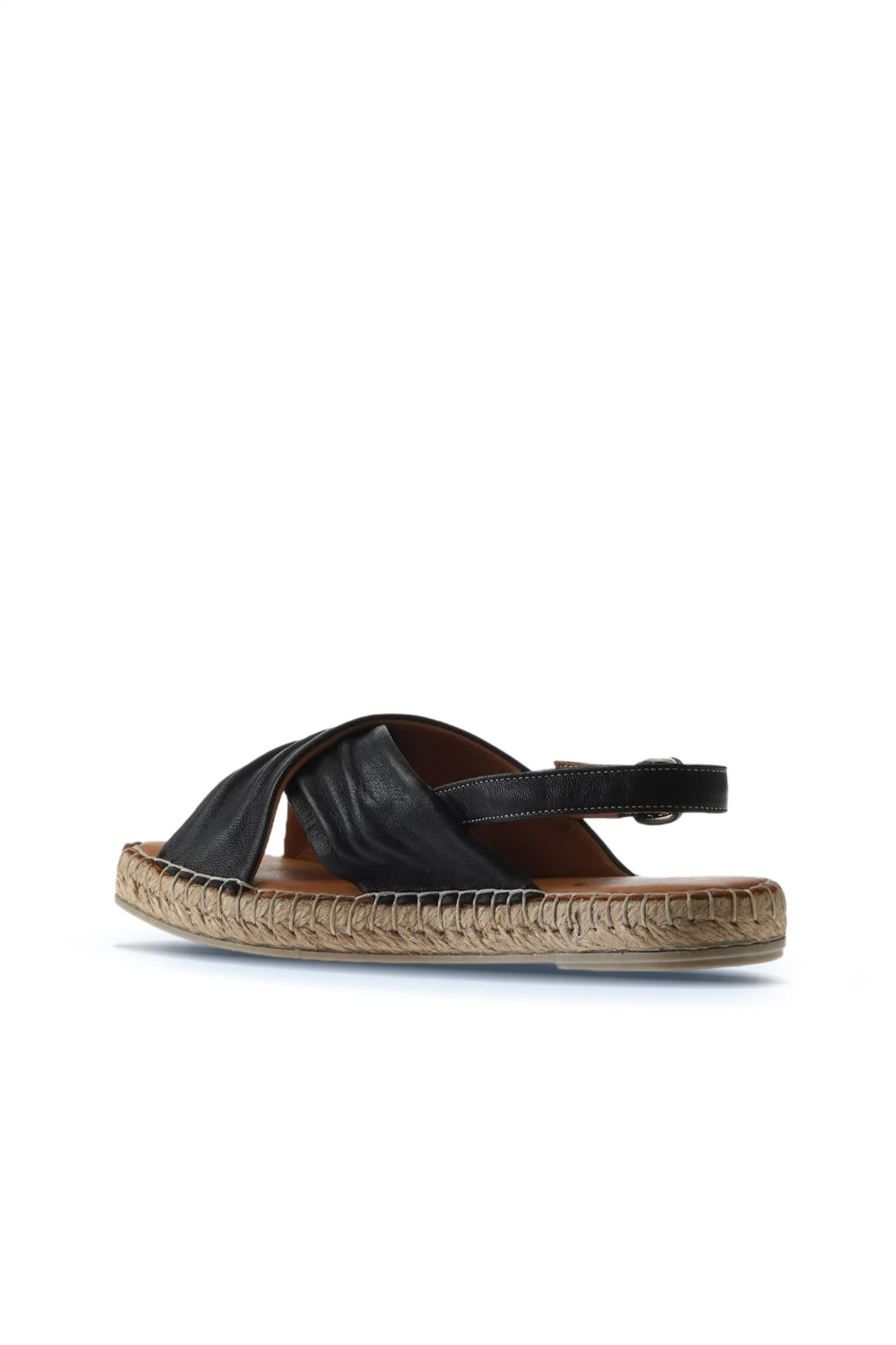 Siyah Deri Kadın Espadril Sandalet