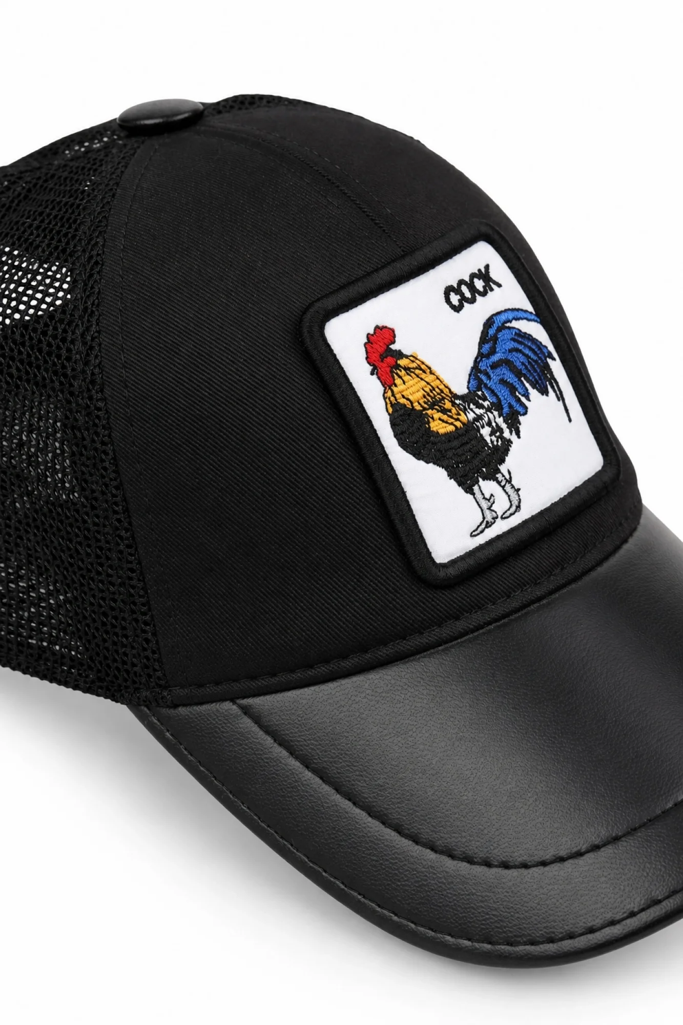 Siyah Deri-Kumaş-Cock-1 Erkek Şapka