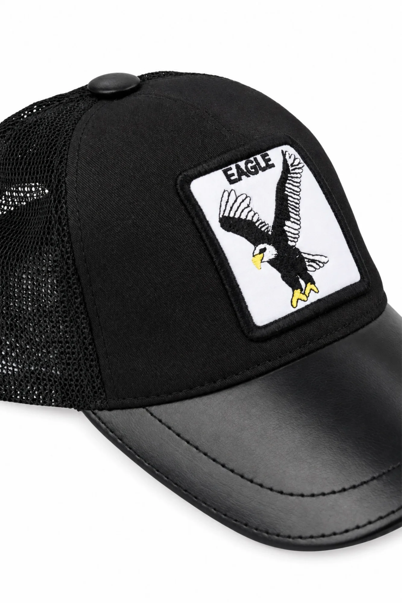 Siyah Deri-Kumaş-Eagle Erkek Şapka