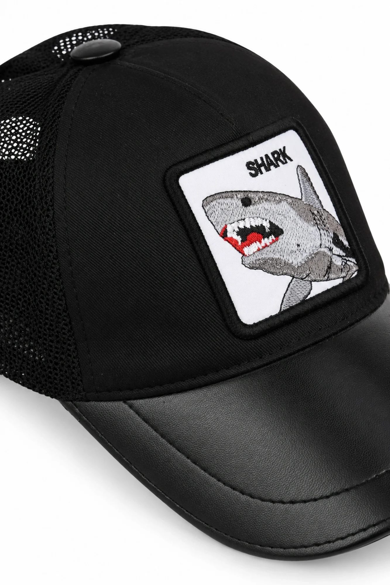 Siyah Deri-Kumaş-Shark Erkek Şapka