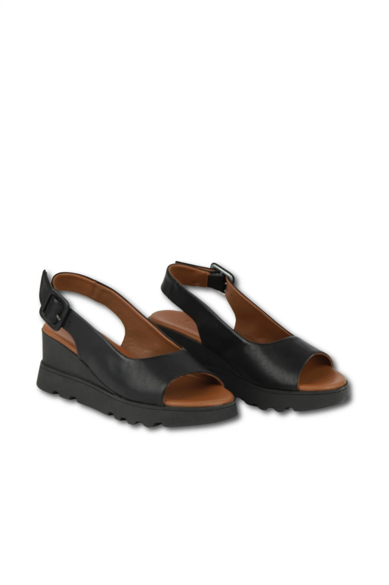Siyah Khv Deri Kadın Dolgu Topuklu Sandalet