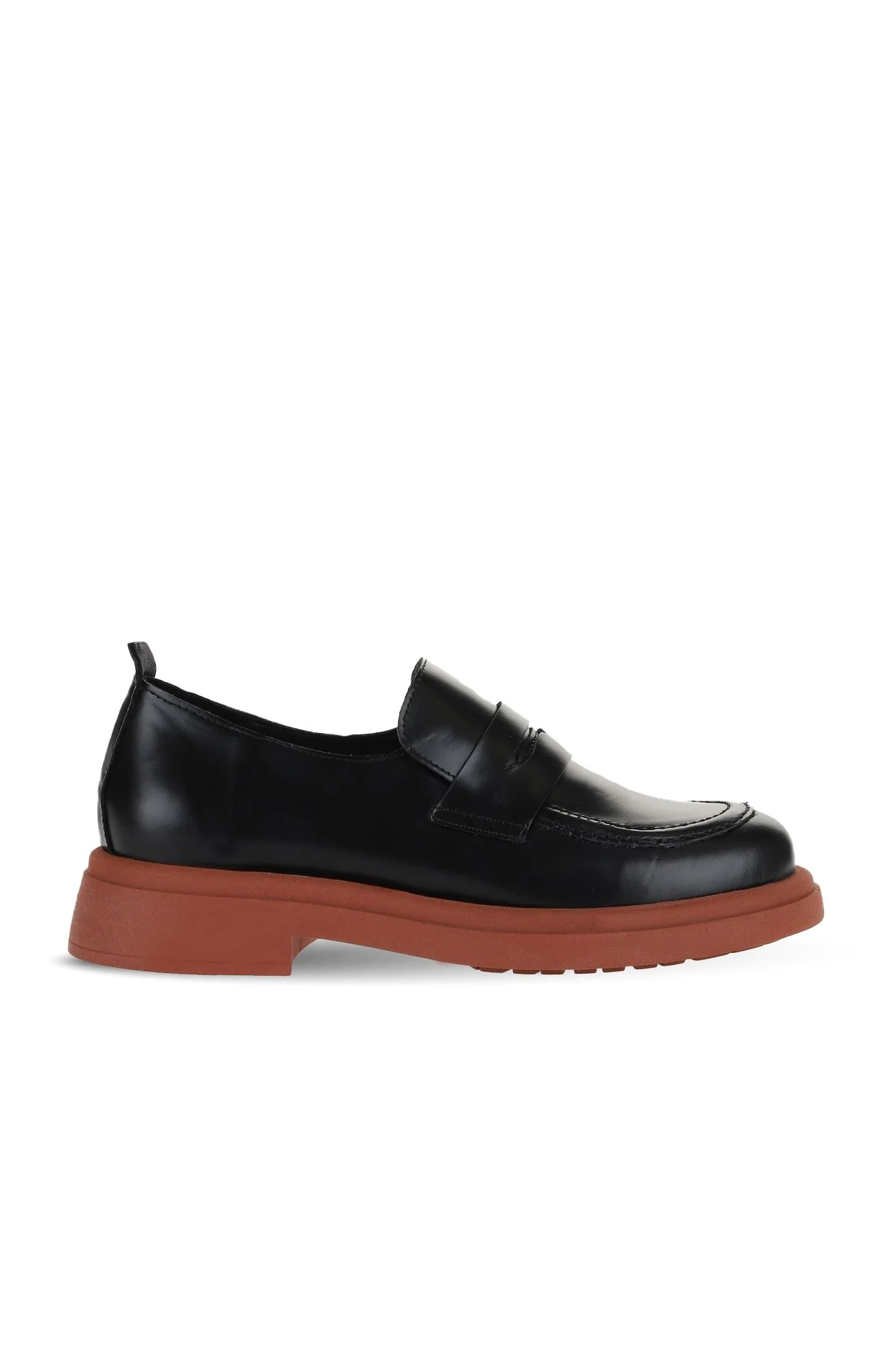 Siyah Pembe Açma Deri Kadın Loafer