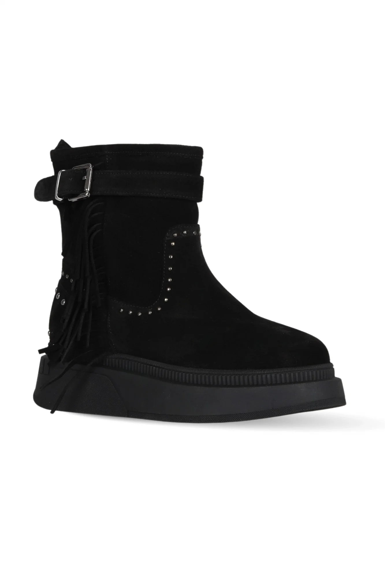 Siyah Süet Kadın Dolgu Topuklu Bot