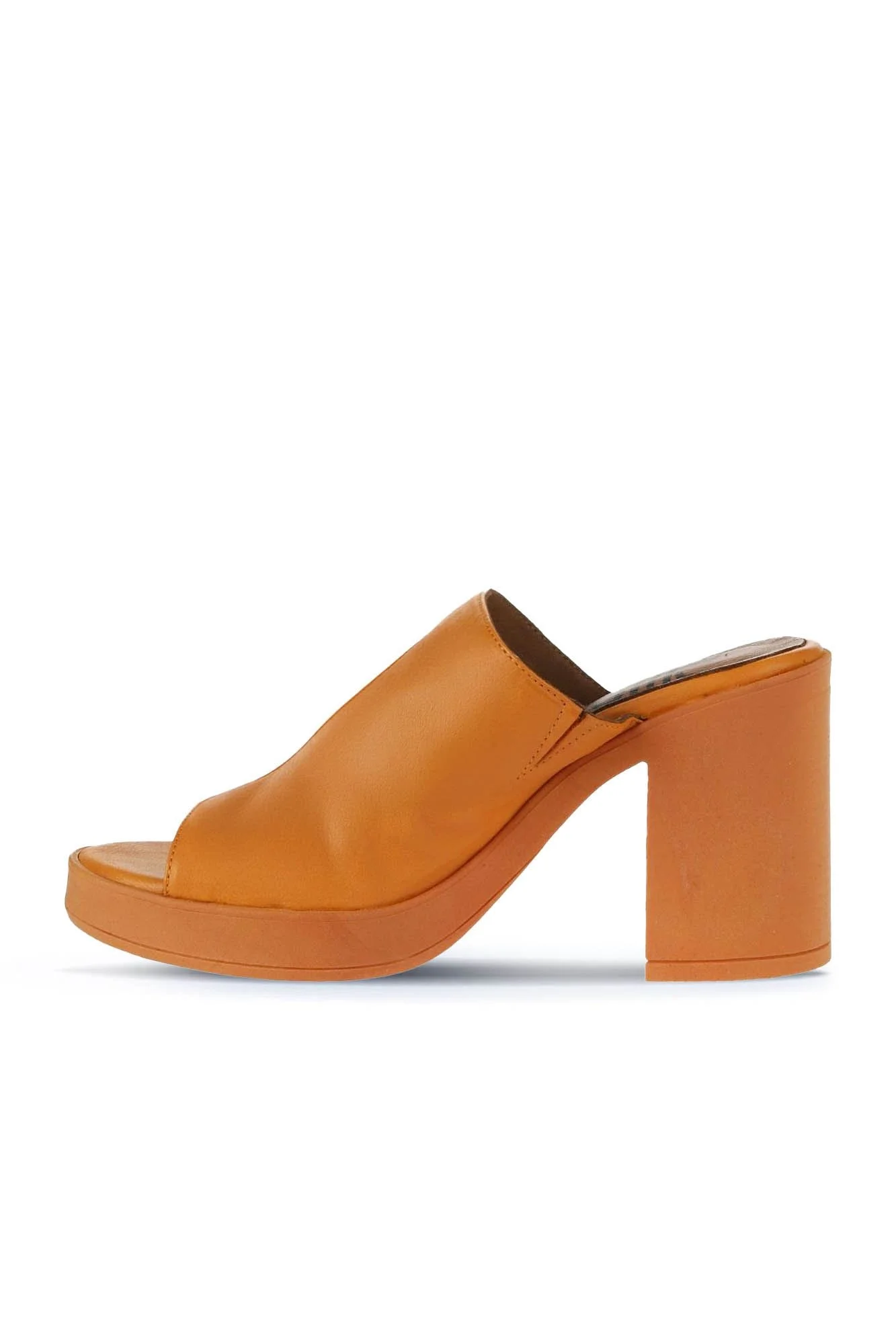 Turuncu Deri Kadın Topuklu Terlik