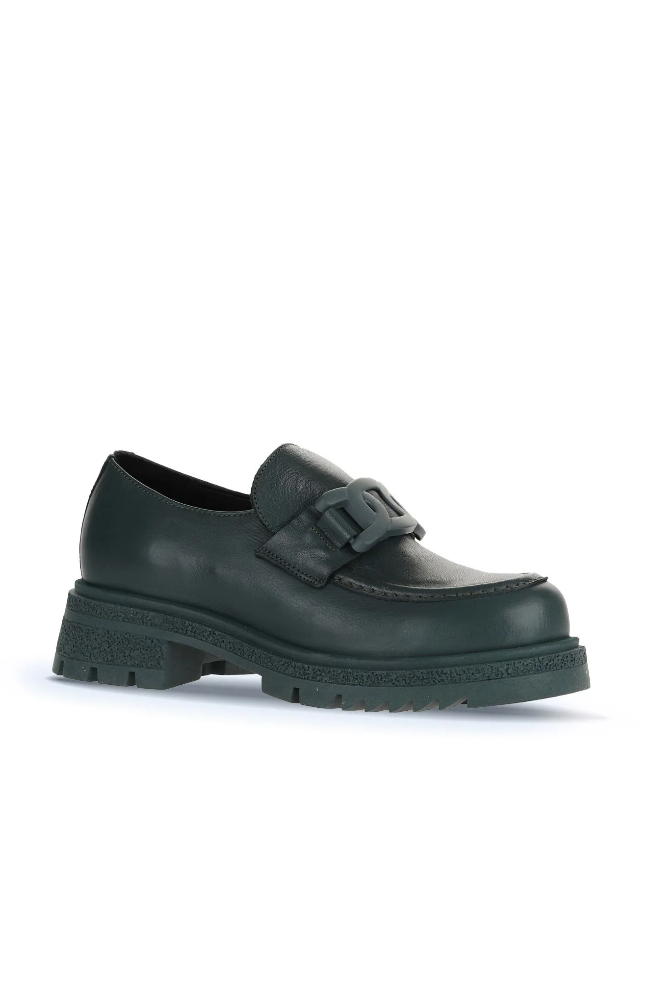 Yeşil Deri Kadın Loafer