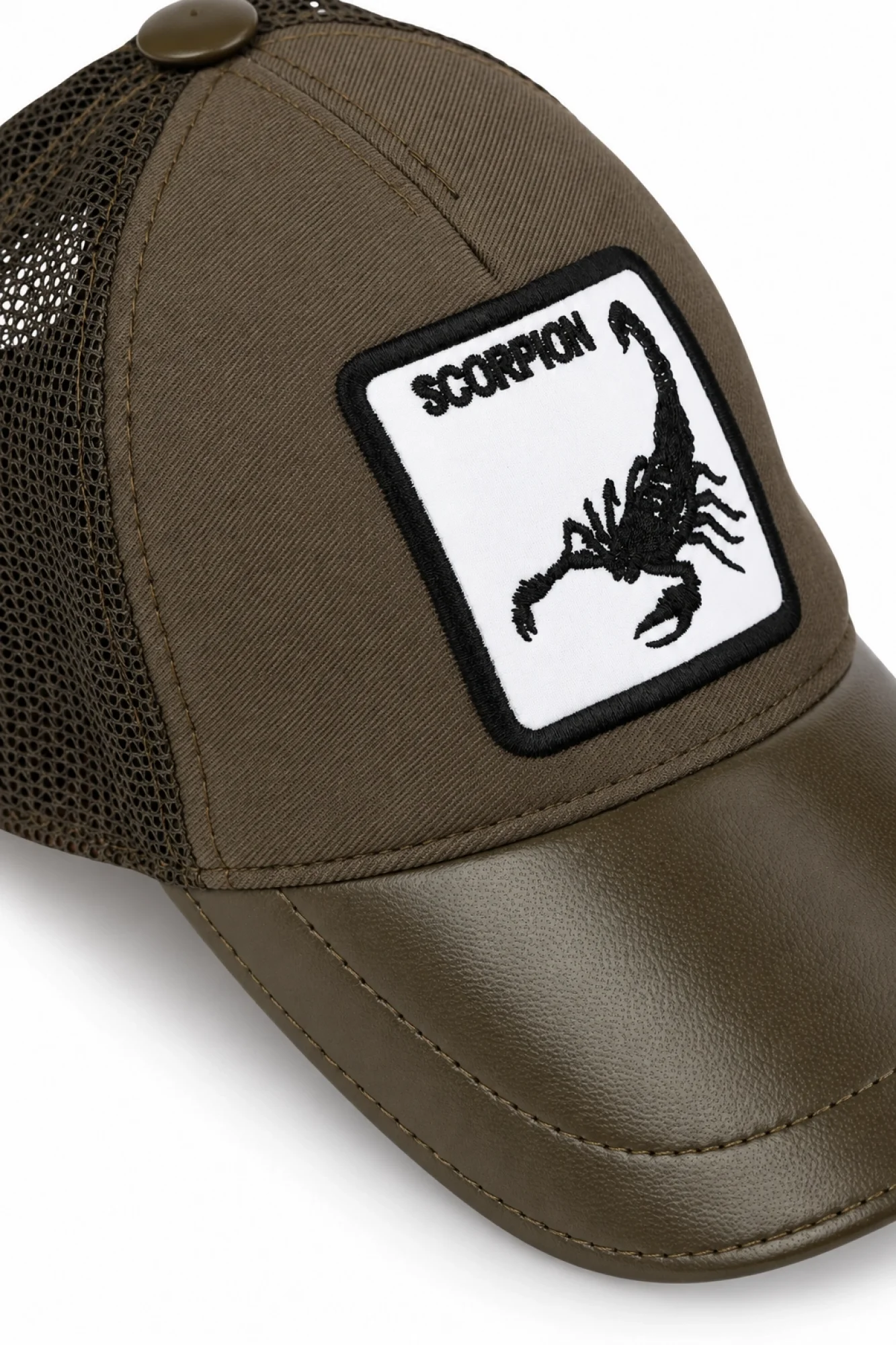 Yeşil Deri-Kumaş-Scorpion Erkek Şapka