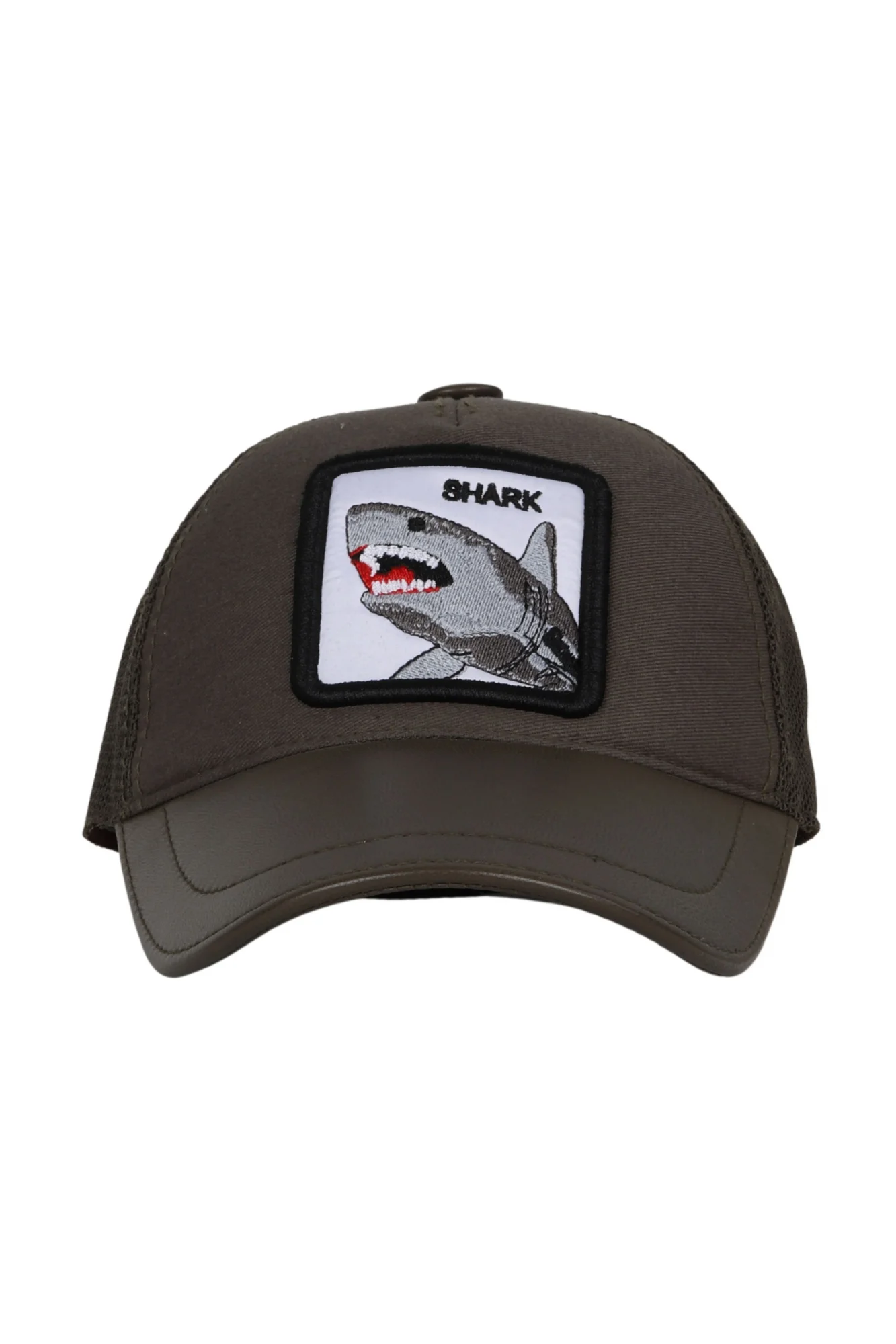 Yeşil Deri-Kumaş-Shark Erkek Şapka