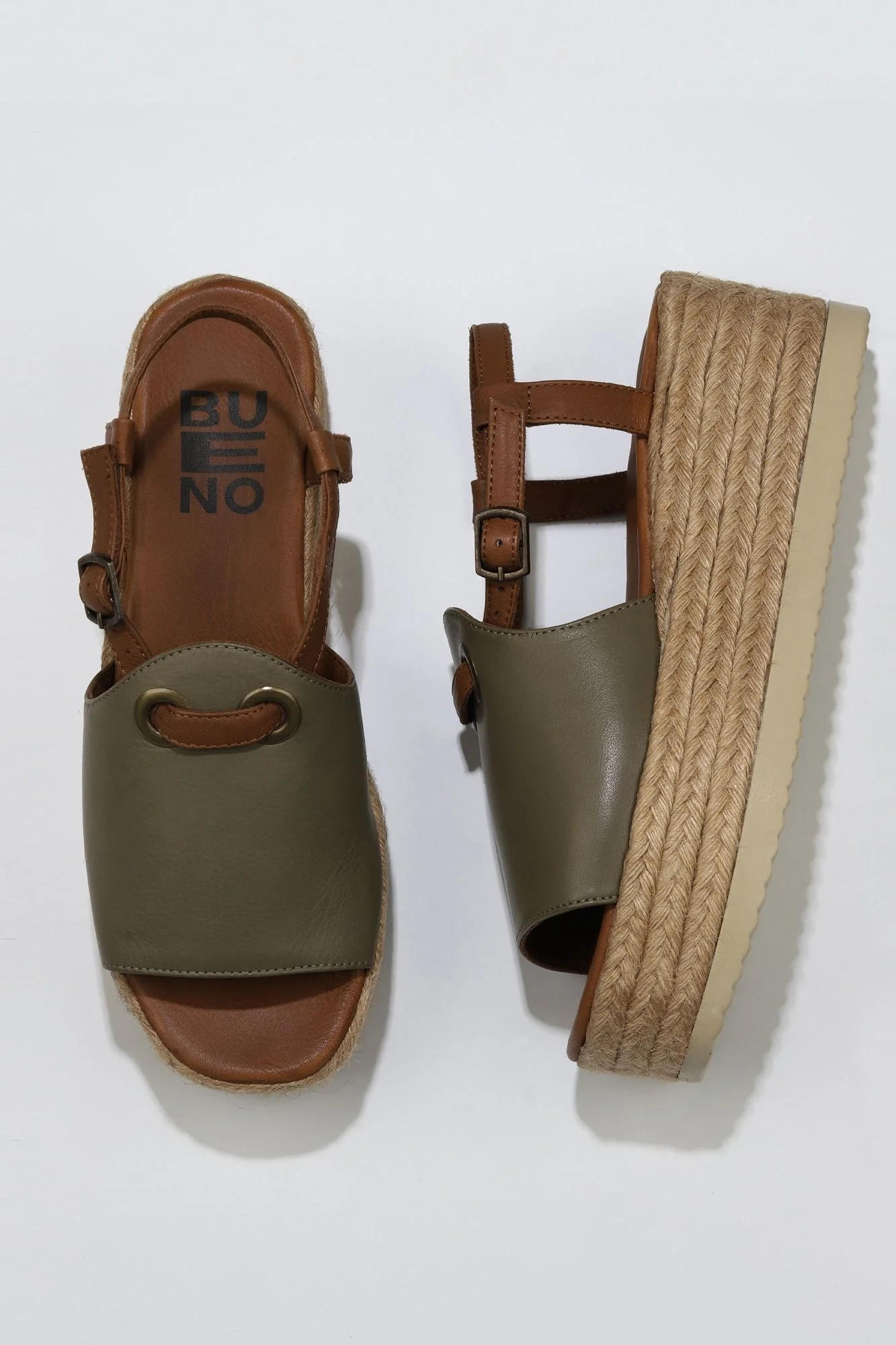 Yeşil Kahve Deri Kadın Dolgu Topuklu Espadril Sandalet