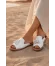 Beyaz Deri Kadın Espadril Terlik