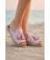 Pembe Deri Kadın Espadril Terlik