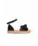 Siyah Deri Kadın Espadril Sandalet