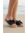 Siyah Deri Kadın Espadril Terlik