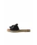 Siyah Deri Kadın Espadril Terlik