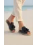 Siyah Deri Kadın Espadril Terlik