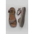 Gri Deri Kadın Düz Sandalet