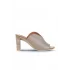 Gri Deri Kadın Topuklu Terlik