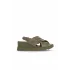 Haki Deri Kadın Dolgu Topuklu Sandalet