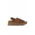 Kahverengi Deri Kadın Düz Sandalet