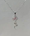 Pembe Taşlı Rose Kolye | Çelik
