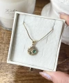 Yeşil Taşlı Minimal Vintage Kolye I Çelik