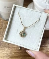 Yeşil Taşlı Minimal Vintage Kolye I Çelik