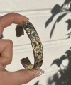 Yeşil Taşlı ve Göz Motifli Vintage Kelepçe Bileklik