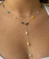 Renkli Taşlı Y Zincir Kolye I Çelik