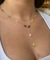 Renkli Taşlı Y Zincir Kolye I Çelik