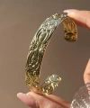 Oyma Desenli Vintage Kelepçe Bileklik I Çelik