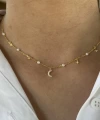 İnci ve Gökyüzü Motifli Choker Kolye I 925 Gümüş