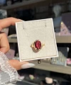 Fuşya Kedigözü Taşlı Vintage Yüzük