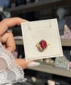 Fuşya Kedigözü Taşlı Vintage Yüzük