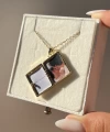 Çİft Fotoğraflı Mor Mineli Kitap Kapaklı Kolye