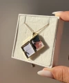 Çİft Fotoğraflı Mor Mineli Kitap Kapaklı Kolye