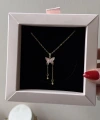 Toz Pembe Taşlı Kelebek Kolye