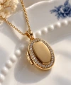 Taş Desenli Kapak Oval Fotoğraflı Kolye (1,6 cm)